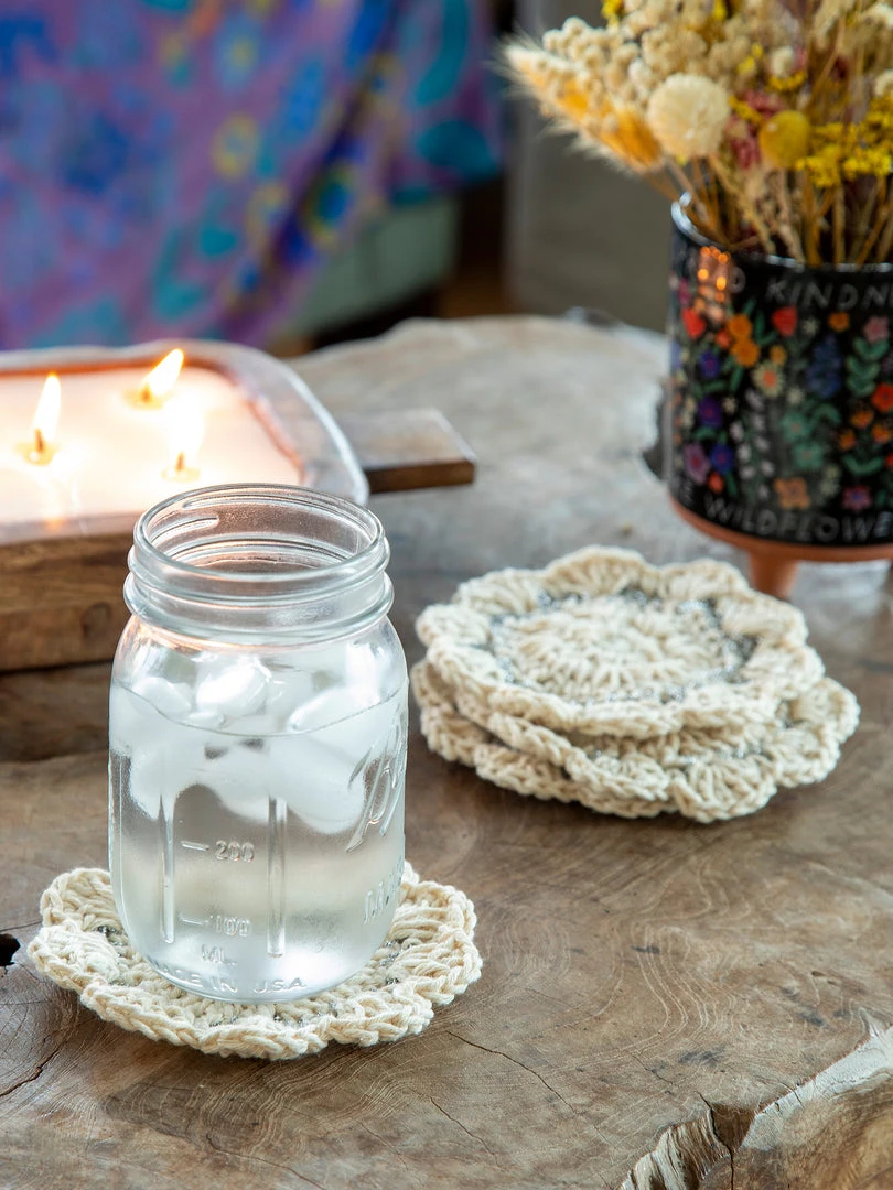 Natural Life Crochet Coaster Set 10 Natural Life Crochet Coaster Set