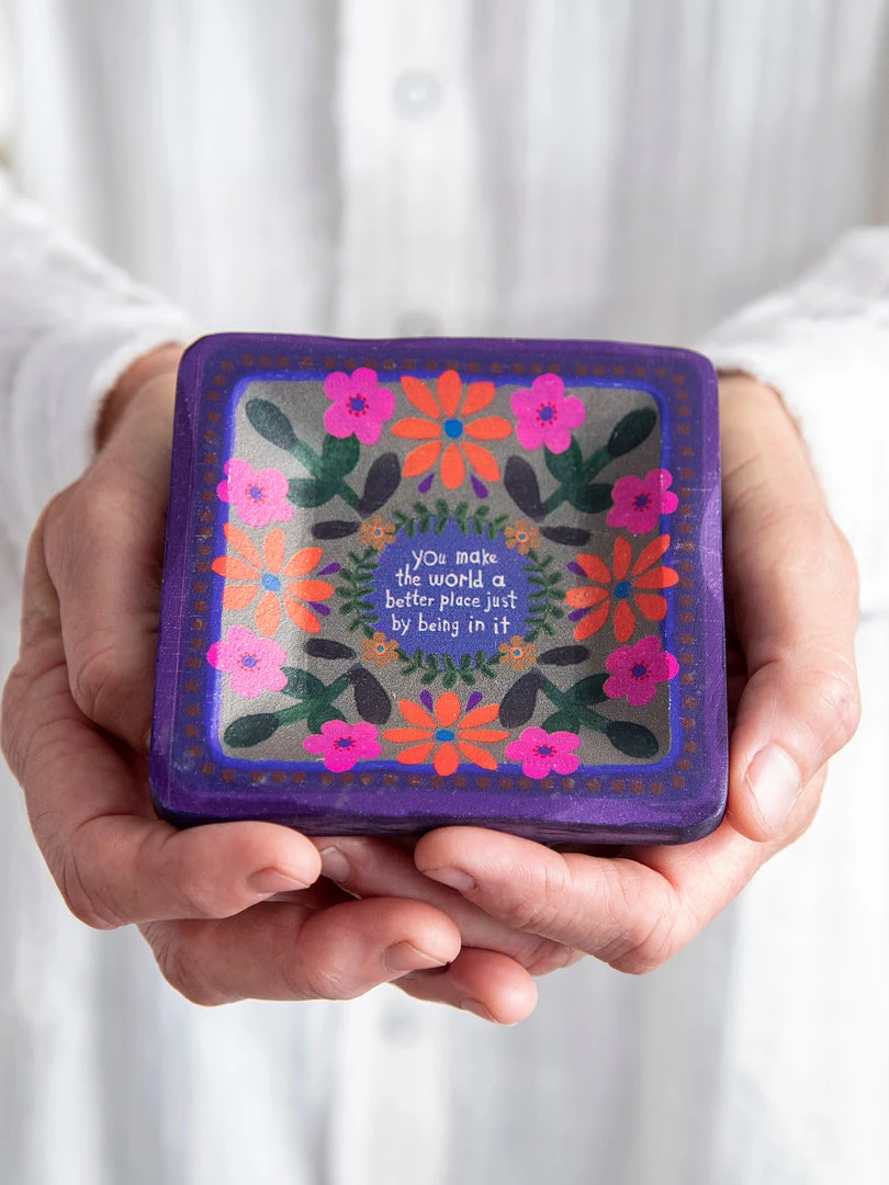 Natural Life Folk Flower Wood Trinket Dish NEW & TRENDING 3 Natural Life Folk Flower Wood Trinket Dish NEW & TRENDING