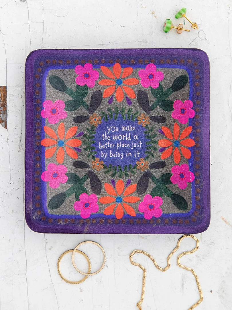 Natural Life Folk Flower Wood Trinket Dish NEW & TRENDING 4 Natural Life Folk Flower Wood Trinket Dish NEW & TRENDING