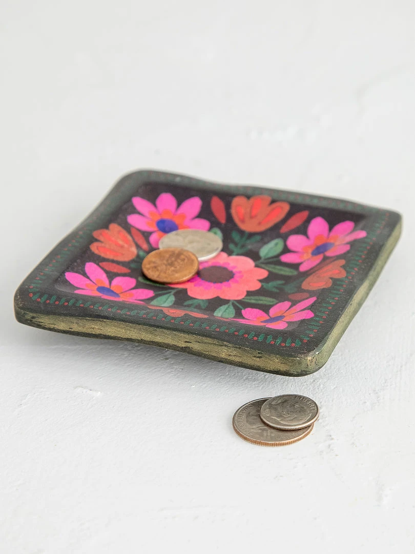 Natural Life Folk Flower Wood Trinket Dish NEW & TRENDING 6 Natural Life Folk Flower Wood Trinket Dish NEW & TRENDING