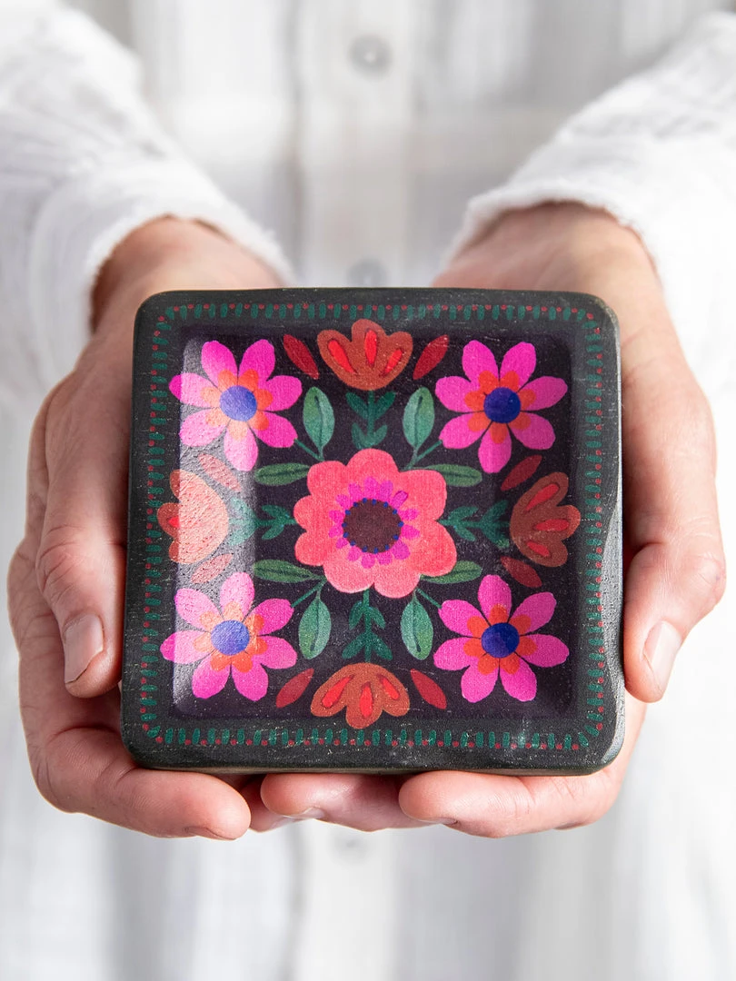 Natural Life Folk Flower Wood Trinket Dish NEW & TRENDING 8 Natural Life Folk Flower Wood Trinket Dish NEW & TRENDING