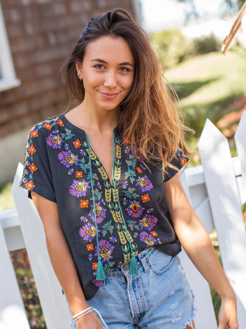 Natural Life Embroidered Tassel Top SUMMER SHOP 4 Natural Life Embroidered Tassel Top SUMMER SHOP