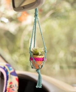 Natural Life Macrame Faux Succulent Car Charm 10 Natural Life Macrame Faux Succulent Car Charm
