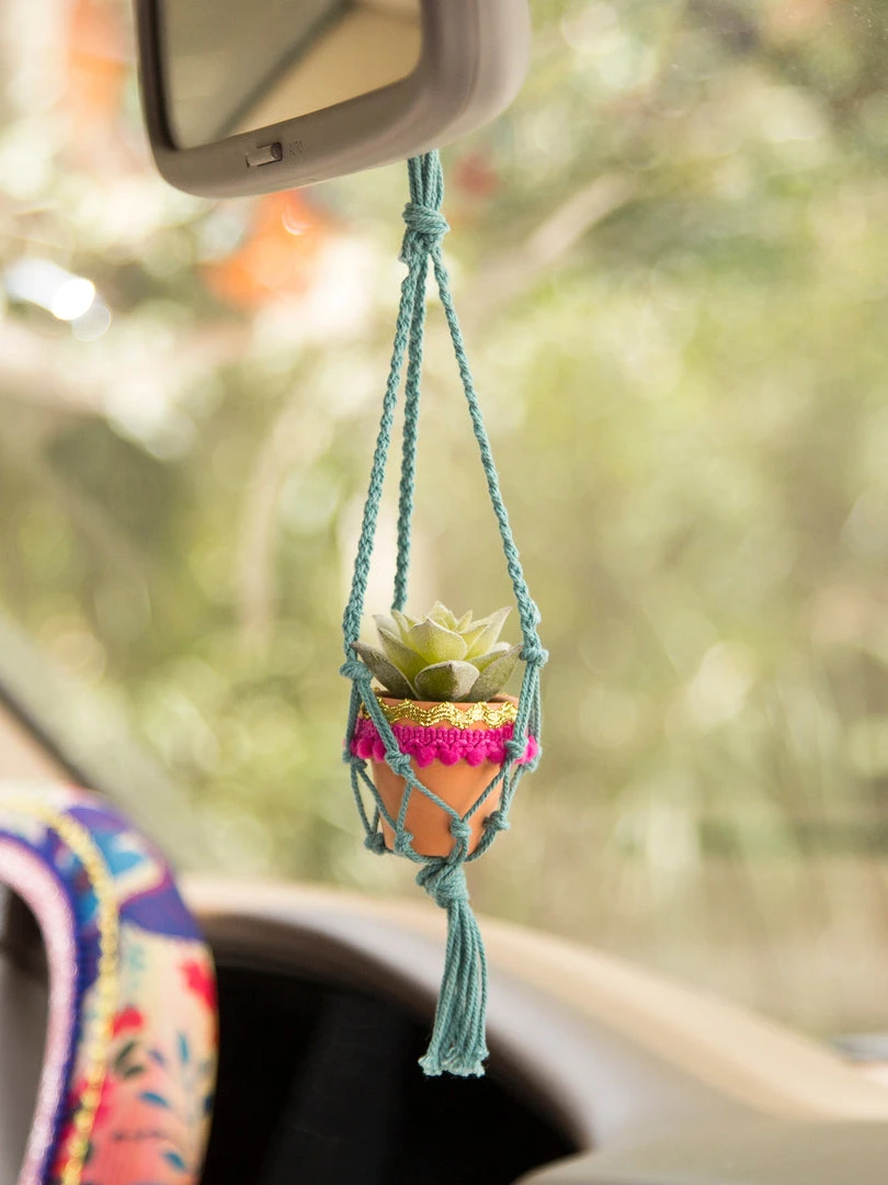 Natural Life Macrame Faux Succulent Car Charm 6 Natural Life Macrame Faux Succulent Car Charm