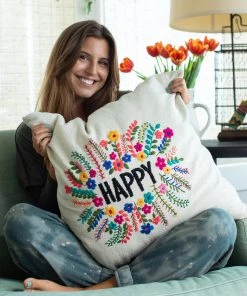Natural Life Hand Embroidered Pillow NEW & TRENDING