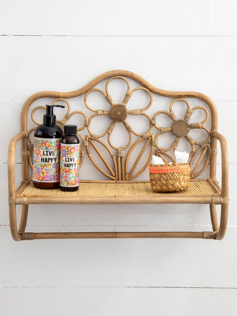 Natural Life Floral Rattan Wall Shelf 5 Natural Life Floral Rattan Wall Shelf