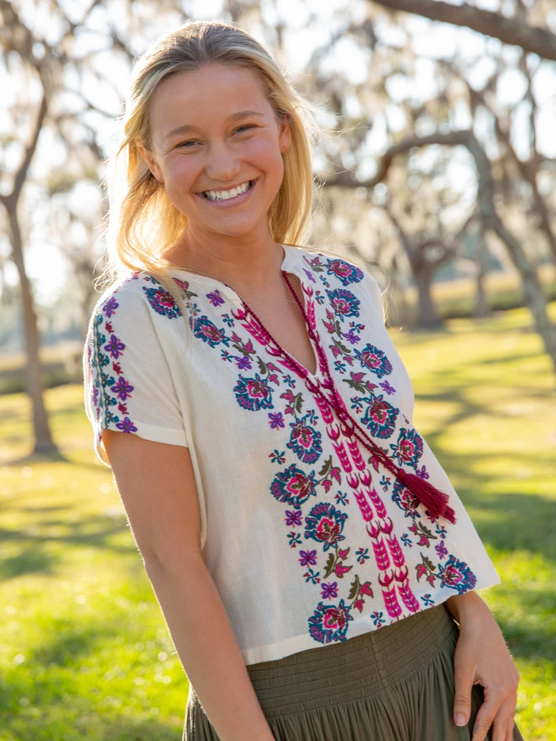 Natural Life Embroidered Tassel Top SUMMER SHOP 8 Natural Life Embroidered Tassel Top SUMMER SHOP